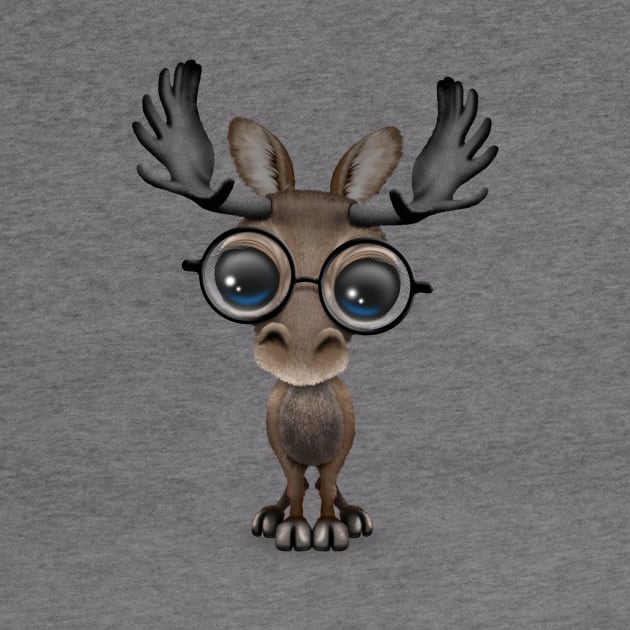 Cute Curious Baby Moose Nerd Wearing Glasses by jeffbartels